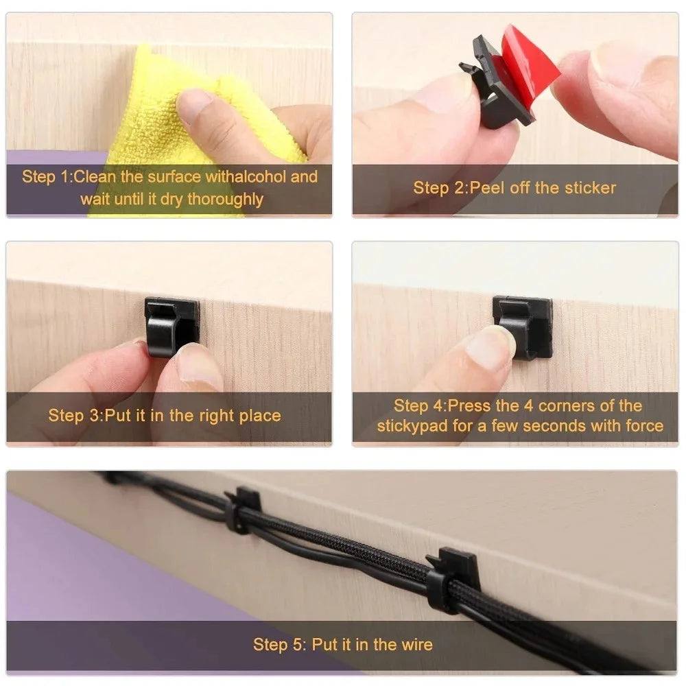 50PCS Clear Adhesive Cable Clips Outdoor Indoor Cable Management Wire Organizer Strong Stick Cord Holder for Under Desk Car