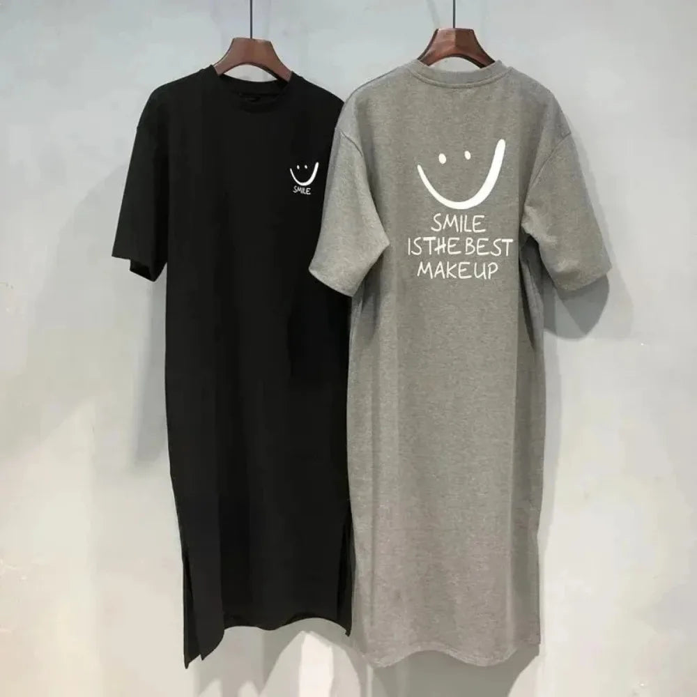 Women's Summer Loose T-shirt Dress Mid-Length Short Sleeve Casual Fashion Over-Knee Casual Dress