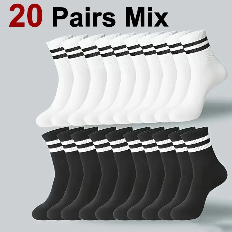 5/10/20 Pairs Neutral Solid Color Round Neck Socks Spring Summer Sweat Absorbing Breathable Comfortable All-season Sports Socks