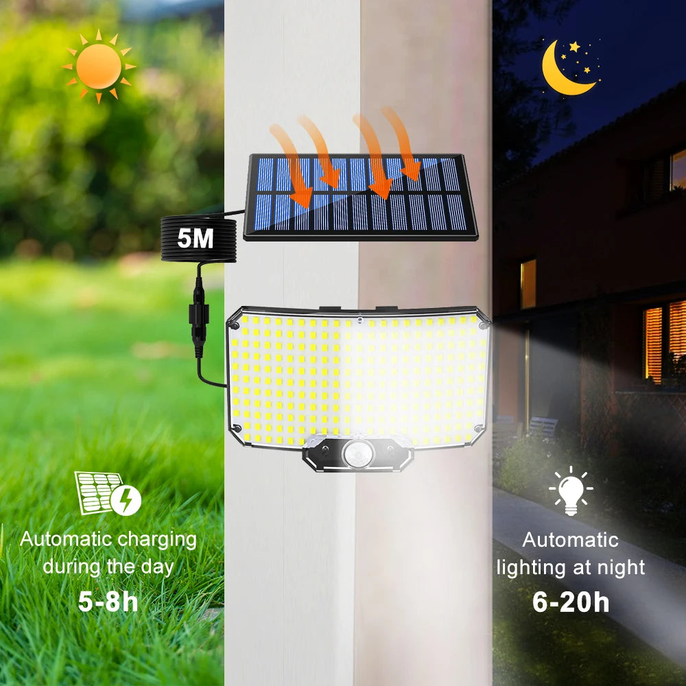 LED Solar Security Lights Motion Sensor Outdoor 234/280/226LED Flood Light IP65 Waterproof Split Wall Lamp Solar Powered 3 Mode