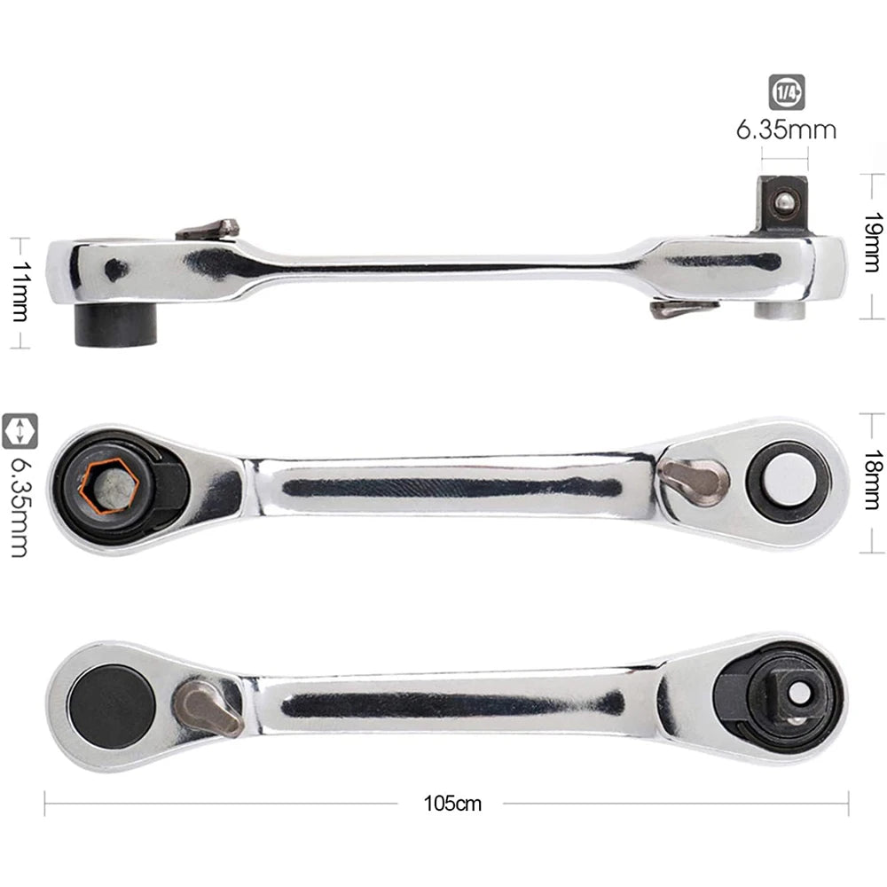 2 in 1 Socket Ratchet Wrench Mini Double Head One Quarter Batch Head Screwdriver Handle 72 Teeth Fast Small Wrench - Shoppiline