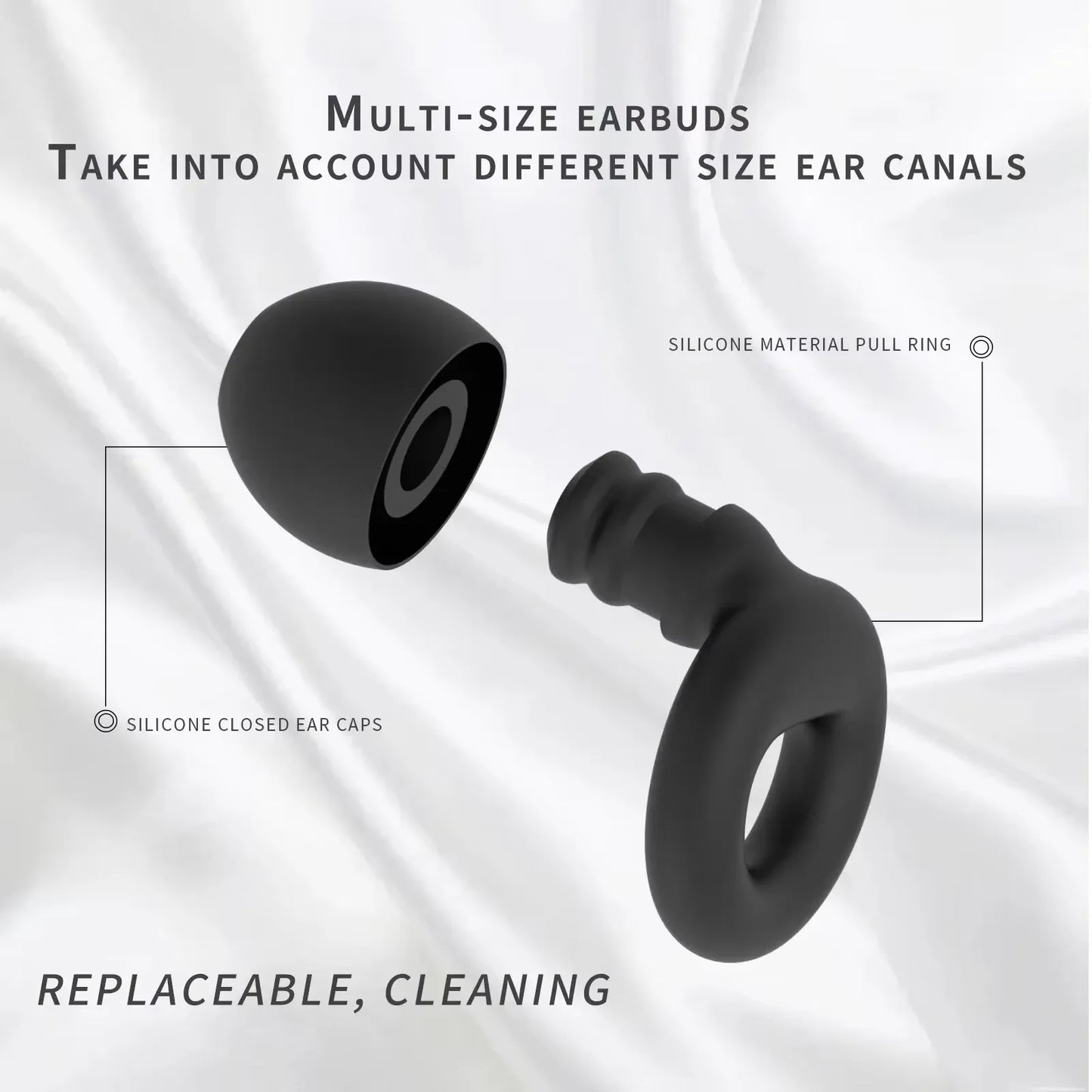 Plugs for Sleep,Swim, Work– Super Soft Silicone Ear Reusable Hearing Protection for Noise Reduction 8 Ear Tips in XS/S/M/L