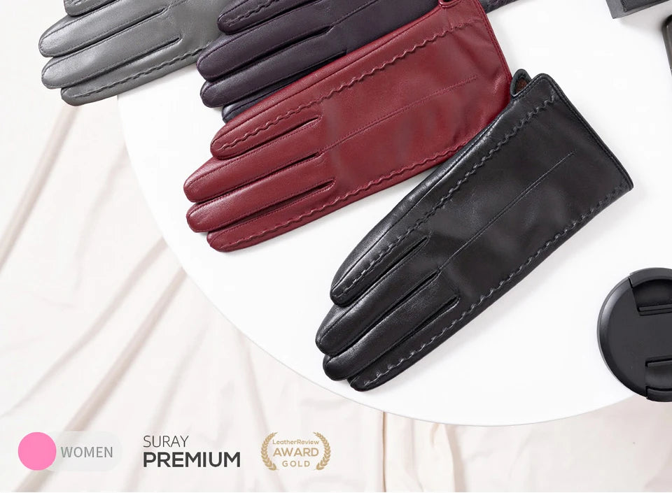 Women's sheepskin gloves winter warm plus velvet short thin touch screen driving color women's leather gloves good quality -2226