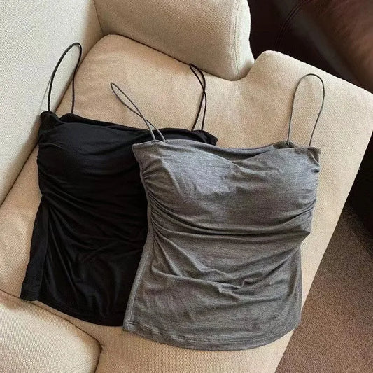 Sexy Short Top With Thin Straps Plain White Tank Top Korean Style Women's Sleeveless Top Tank Underwear Fitted Camisole