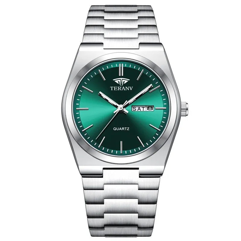 Herrenuhr, schlanke Edelstahl Kalender Mode Quarzuhr