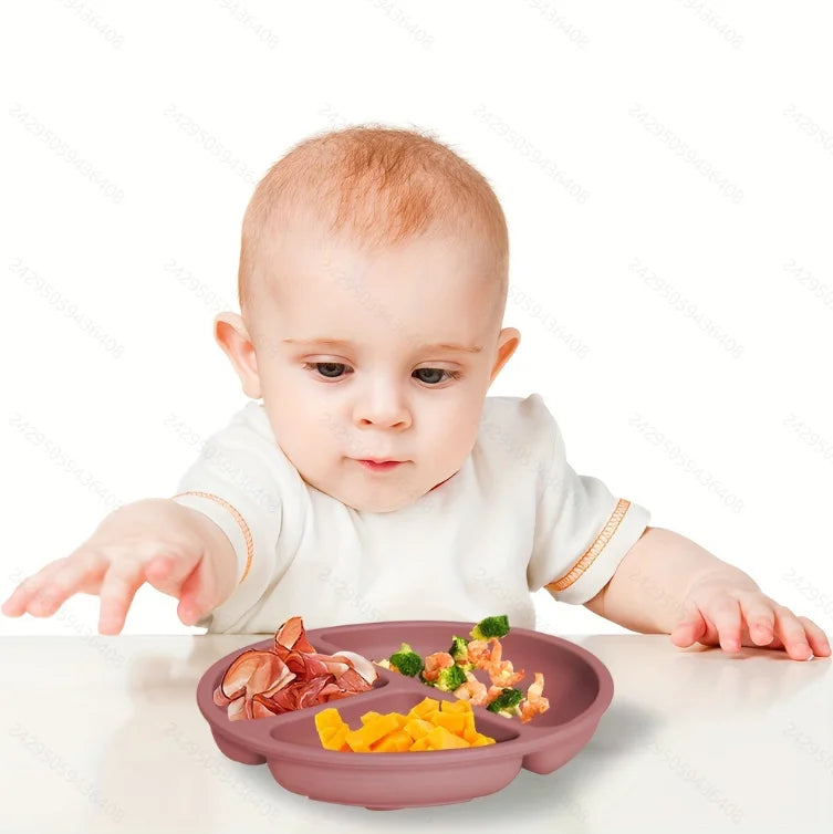 Suction Plates For Babies, Silicone With Lid Divided Design Dinner Plate