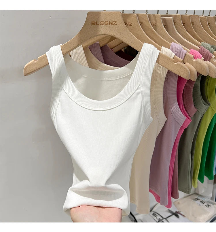 zjaiss Women Solid Round Neck Ribbed Tank Top Camisole Women 2026 Summer Basic Elastic Tank Top O Neck Solid Tank Top