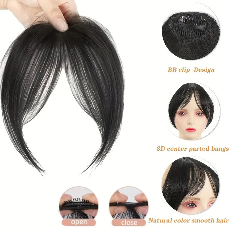 Synthesis Wig Middle-Part Bangs Hair Extensions Clip In Forehead Natural Seamless French Oblique Bangs Eight-Character Bangs