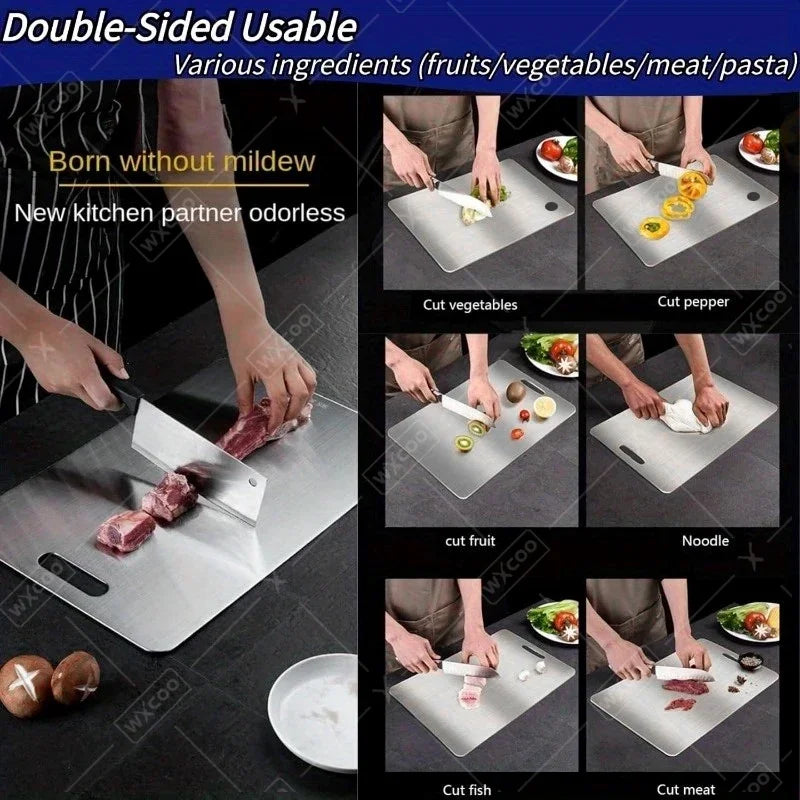 WXCOO Chopping Board Stainless Steel Double Sided Thickened Kneading Dough Board Kitchen Household Fruit Cutting Block