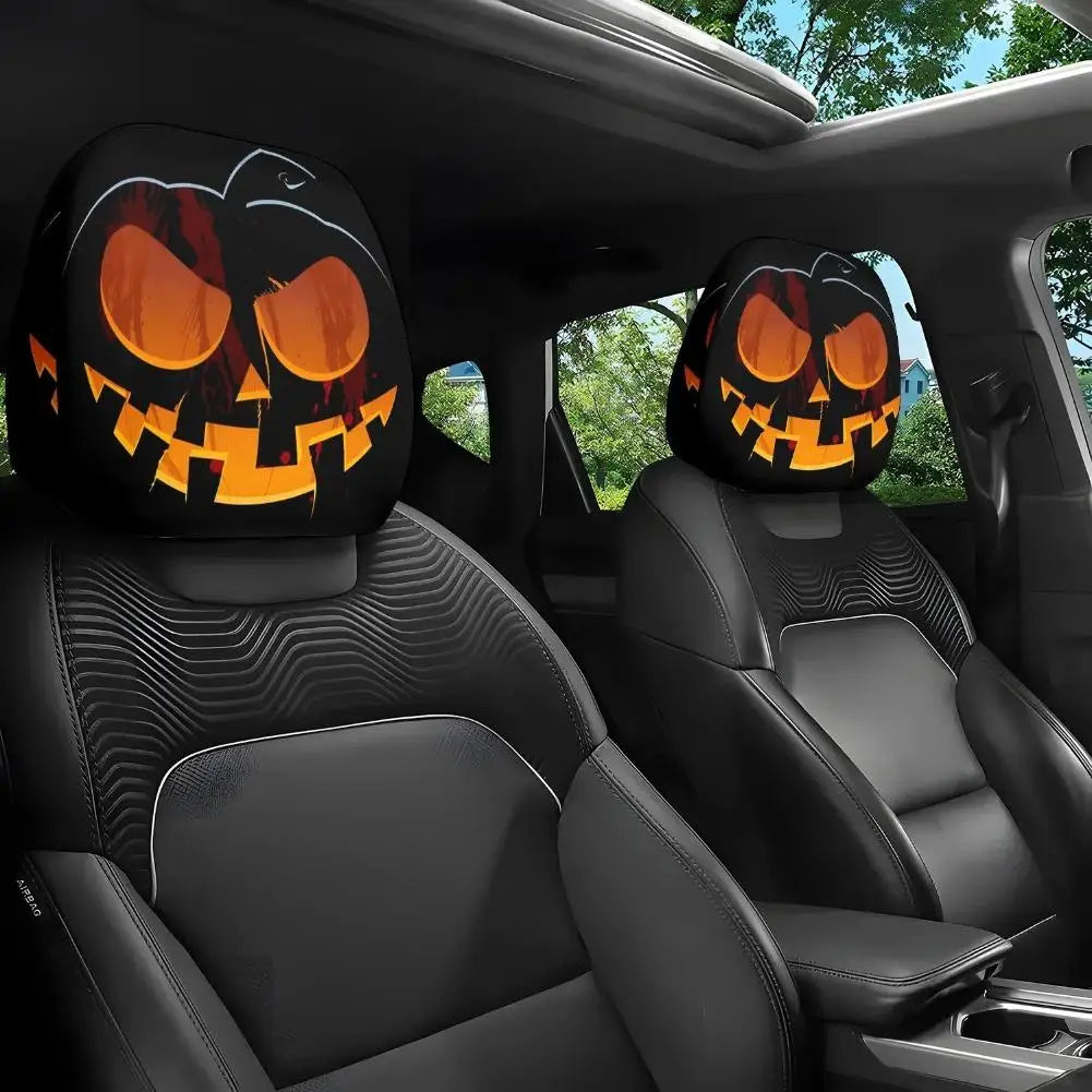 2pcs Smiley Face Printed Car Pillowcase Soft Comfortable Decorative Cushion Cover Auto Seat Headrest Washable Polyester Fabric