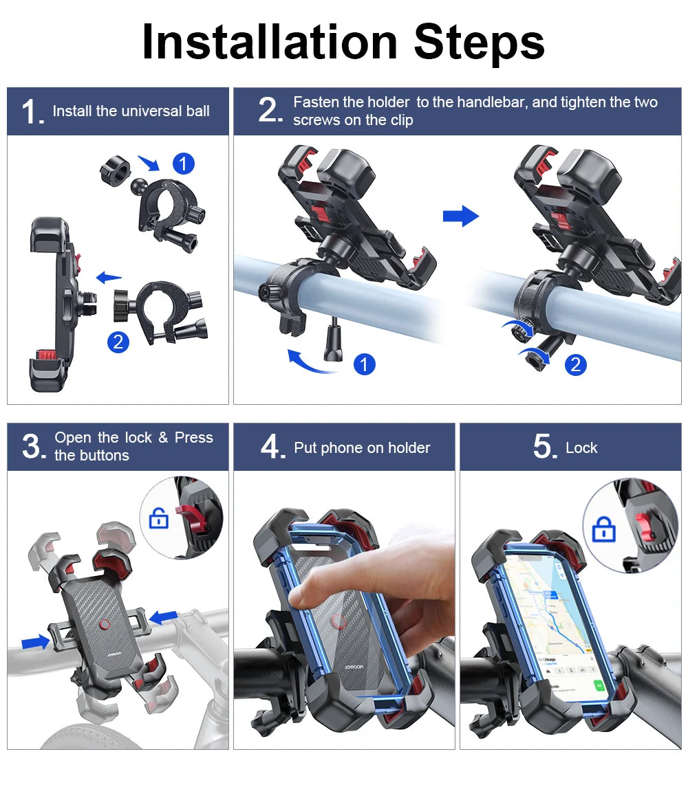 Joyroom Universal Bike Phone Holder 360° View Bicycle Phone Holder for 4.7-7 inch Mobile Phone Stand Shockproof Bracket GPS Clip - Shoppiline