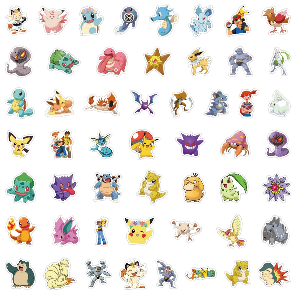 50/100/200pcs Pokemon Anime Stickers Pikachu Kawaii Sticker Laptop Suitcase Skateboard Guitar Phone Cartoon Kid Gift Toys