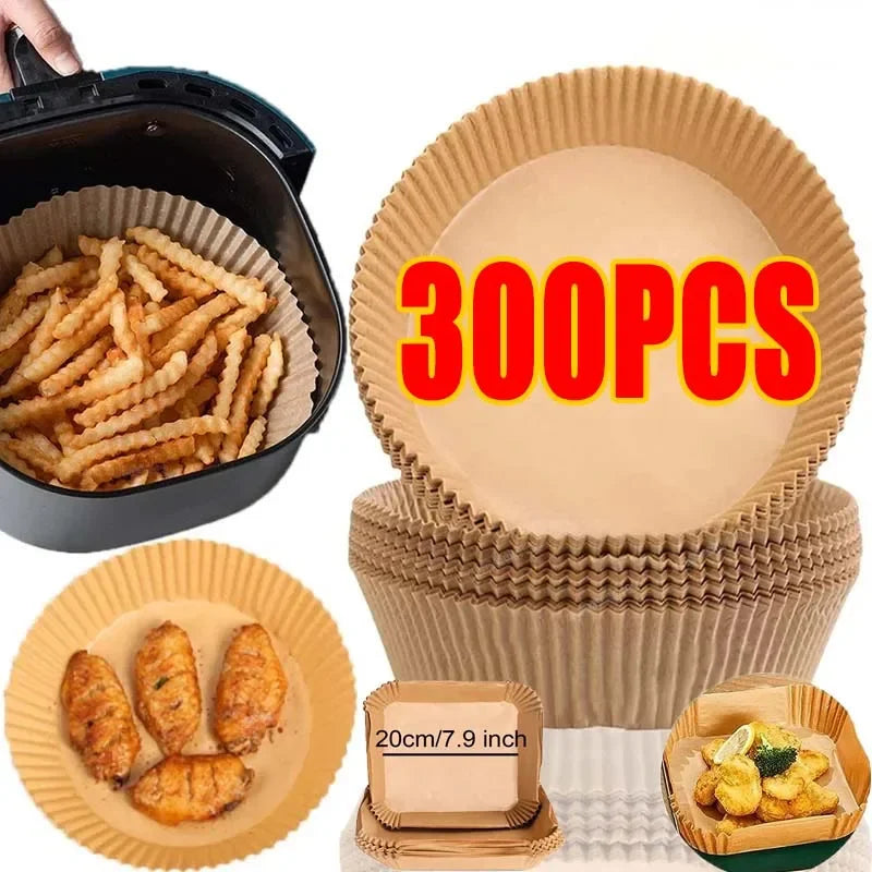 50/100PCS Einweg-Heißluftfritteusenpapier Quadratisch Rund Backpapier Grillplatte Antihaftmatte Küchenbackofen Öl absorbierendes Papierwerkzeug