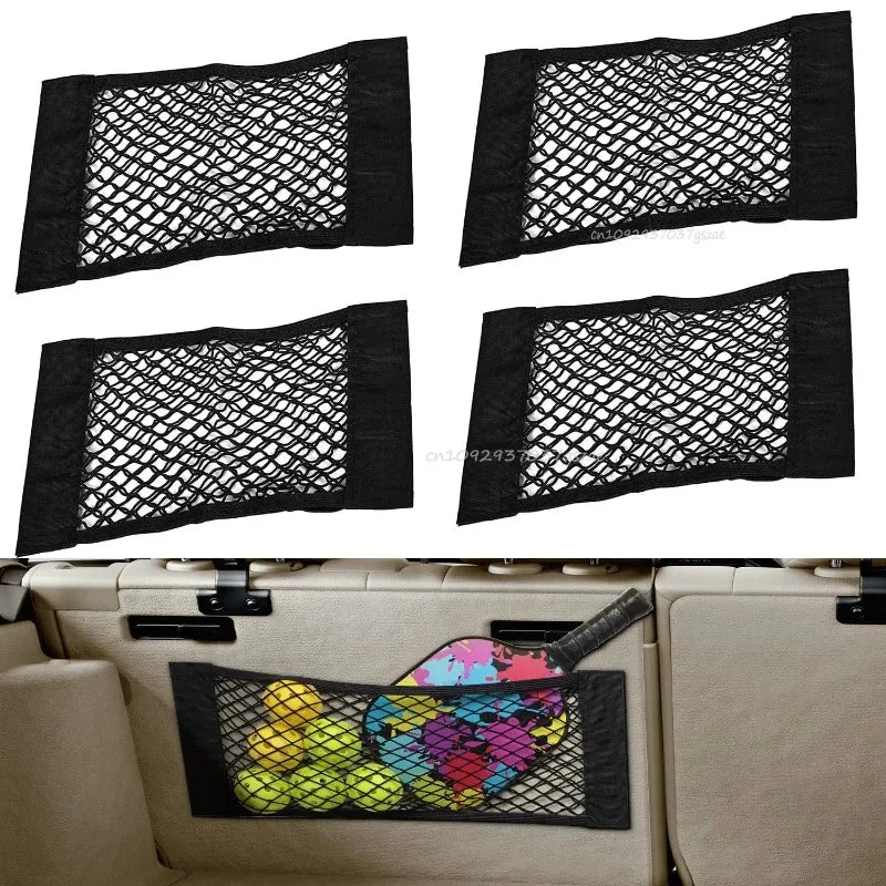 Car Storage Net Stretchable Mesh Pocket Net Magic Elastic Sticker …Universal Rear Mesh Trunk Seat Bag Pocket Cage Auto Organizer