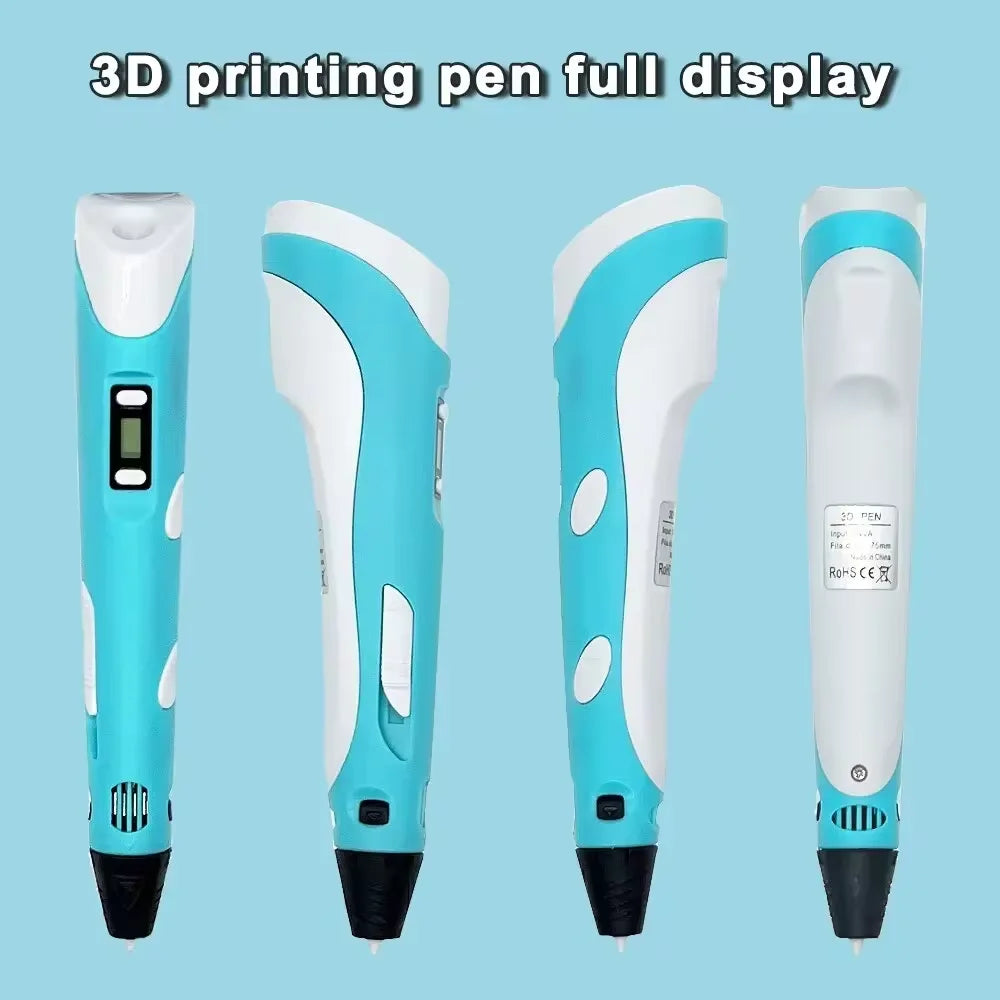 Elektronischer 3D-Druckstift mit 9m PLA-Verbrauchsmaterialien Hochtemperatur 3D Graffiti Tool Intelligentes Spielzeug Weihnachts- und Geburtstagsgeschenk