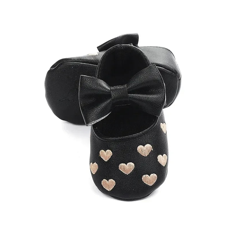 Baby-Mädchen Lauflernschuhe für drinnen 0-18 Monate, weiche Baumwollsohle, rutschfest, mit Schleifenstickerei, Klettverschluss-Schühchen