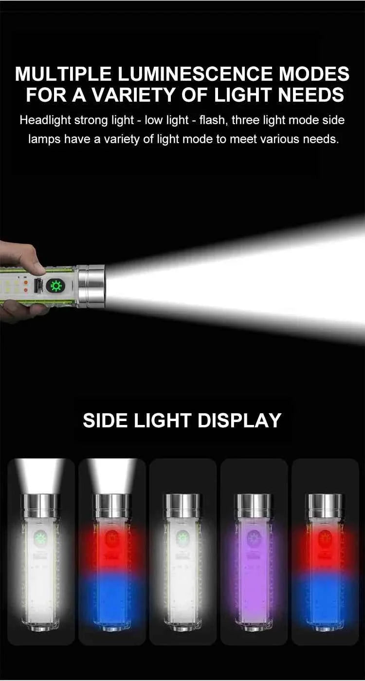 Multifunction Portable Torch Camping Lights USB C Rechargeable LED Flashlight LED MINI Keychain Light with Tail Magnet Uv Light