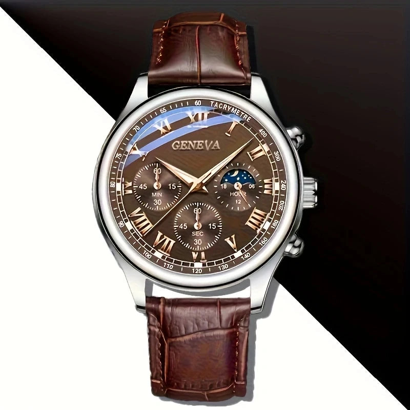 GENEVA Hochwertige Herren Luxus Gürtel Mode Quarz Uhr Männer Runde Business Studenten Sport Wasserdichte Leuchtende Uhr