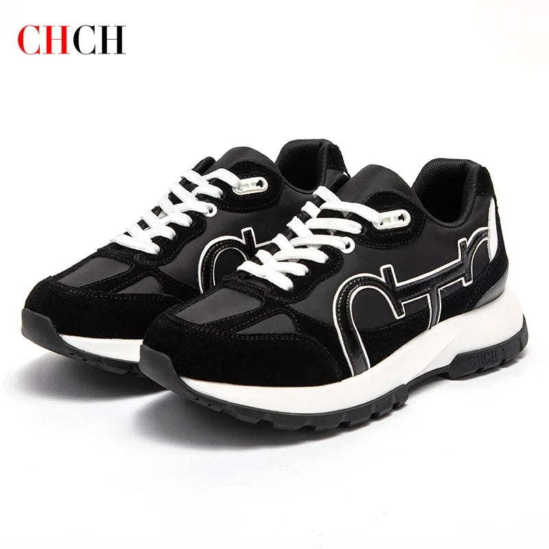 CHCH Women Tennis Shoes New Leather Splicing Student Sports Shoes