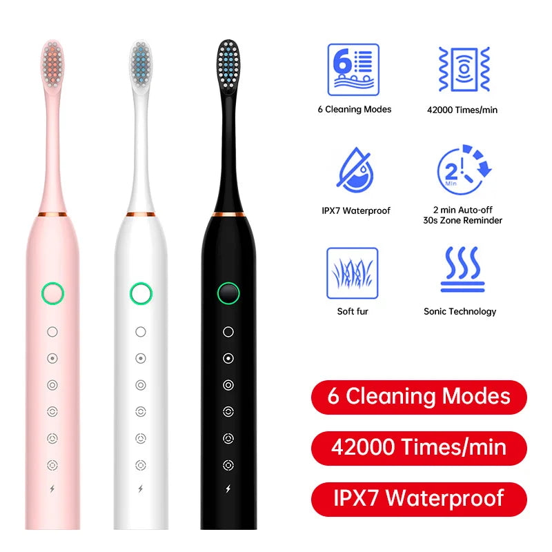Electric Ultrasonic Toothbrush Six Speed Mode Home Soft Hair USB Charging Waterproof Adult Tooth Cleaner Automatic Couple Set