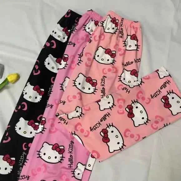 Cartoon Hello Kitty pajama pants for men and women spring and summer thin loose couple casual home pants walking pants