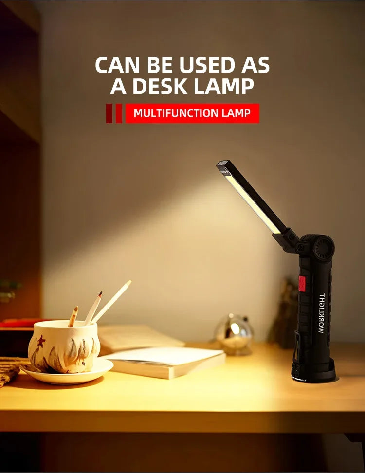USB Rechargeable LED Camping Flashlight with Magnet And Hook Waterproof Work Light 3 Lighting Modes Suitable for Night Work