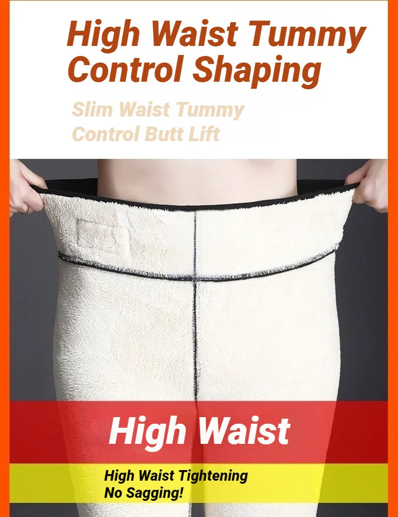 Women High Waist Thicken Fleece Thermal Leggings Winter Warm Slim Elastic Black Sexy Translucent Tight Pantyhose Pants