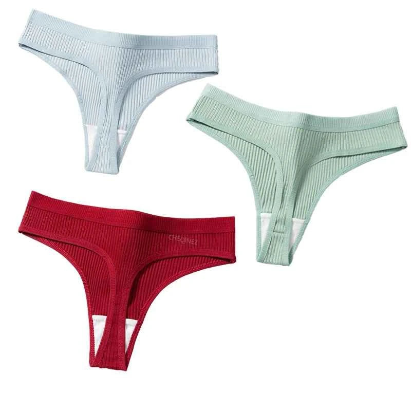 3Pcs/Set Thongs Women's Panties Striped Briefs Girls Solid Color Elastic Underwear Female Sexy Lingeries Hot Comfort G-string