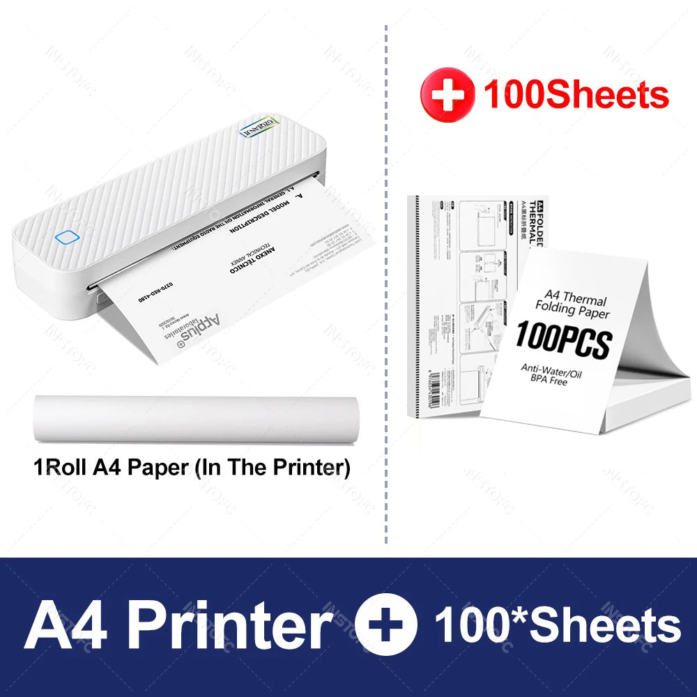 Portable A4 Thermal Printer Bluetooth Photos PDF Document Printing Machine Folded Rolls Paper For Office Work Home School Travel - Shoppiline