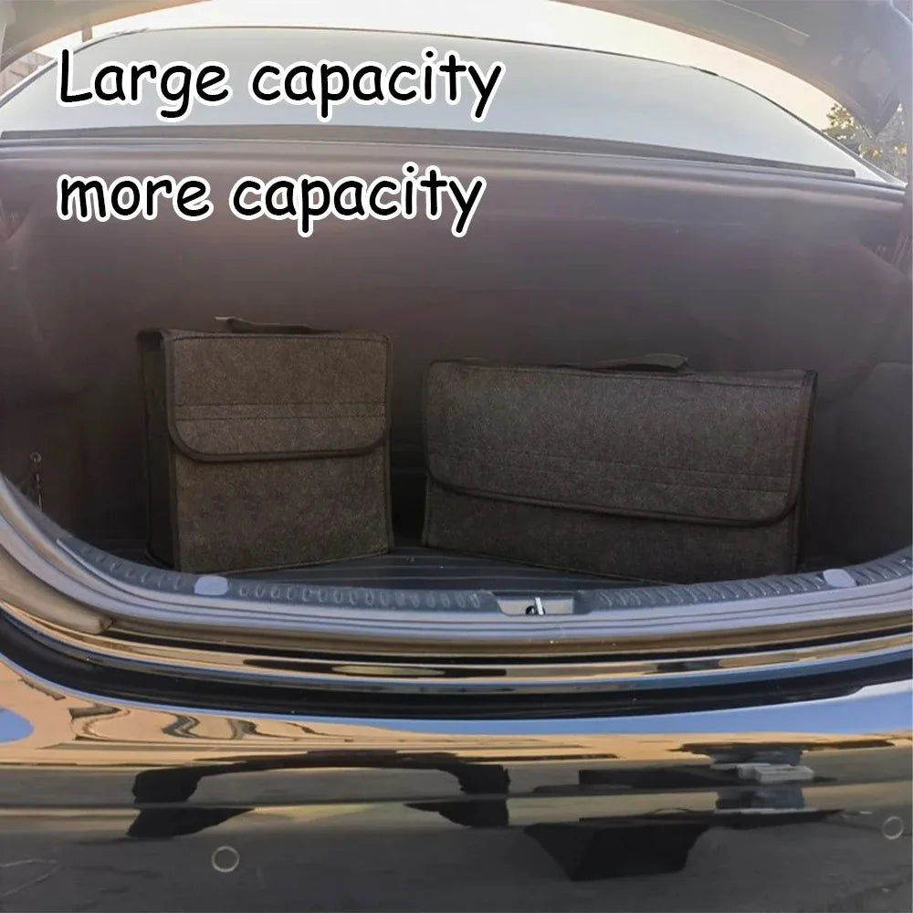 Large Car Trunk Organizer - Anti-Slip Soft Felt Boot Storage Box with Compartments for Auto Tool & Accessories