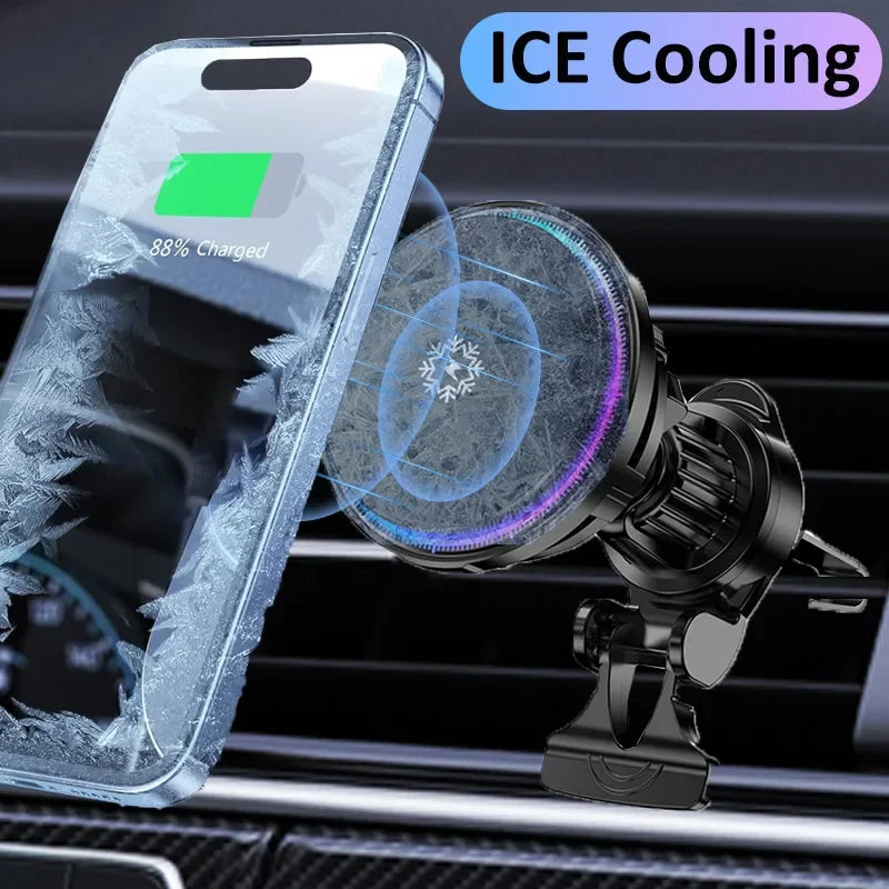 Ice Cooling Magnetic Wireless Car Charger Fast Charging Station for iPhone 17 16 15 14 13 Pro Max MacSafe Car Phone Holder Stand - Shoppiline