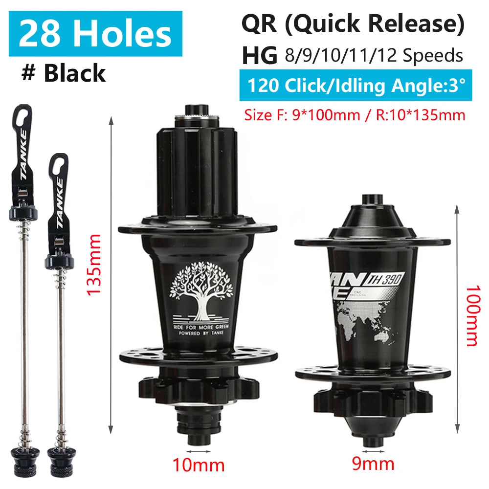 TANKE 120 Click Hub 6 Bearing MTB Mountain Bike Front Rear Thru HG 28 32 36 Holes Disc Brake Bicycle Hubs 8 9 10 11 12 Speed