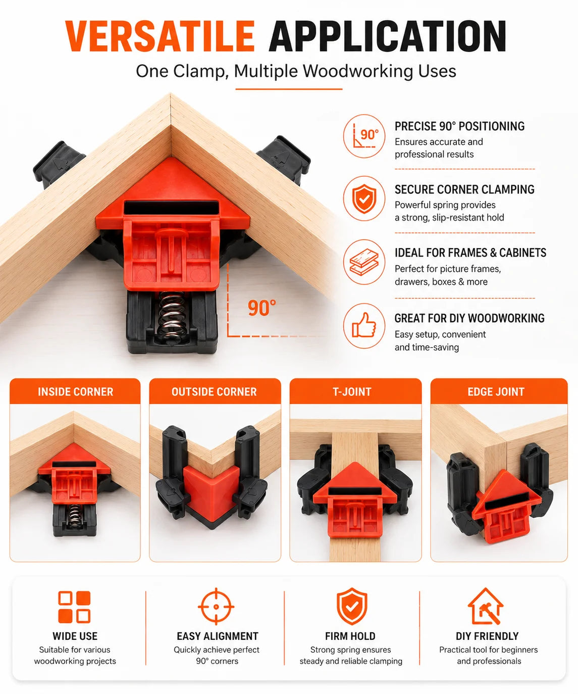 Right Angle Clamp, 90 Degree Corner Clamp, Picture Frame Glass Holder, DIY Woodworking Hand Tool for Furniture Fixing