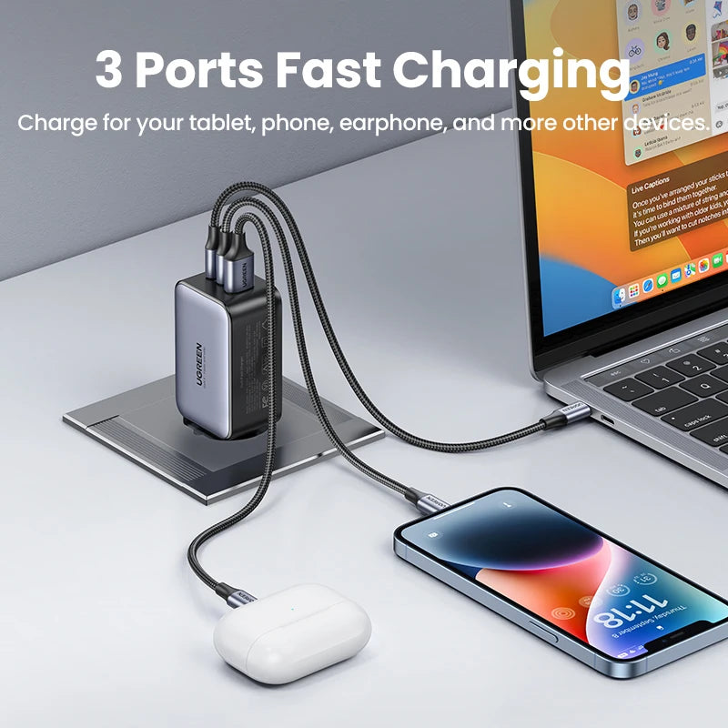 UGREEN 65W GaN Charger Quick Charge 4.0 3.0 USB C Charger for iPhone 17 16 15 Pro Max Laptop Macbook Air Tablet PD Fast Charger - Shoppiline