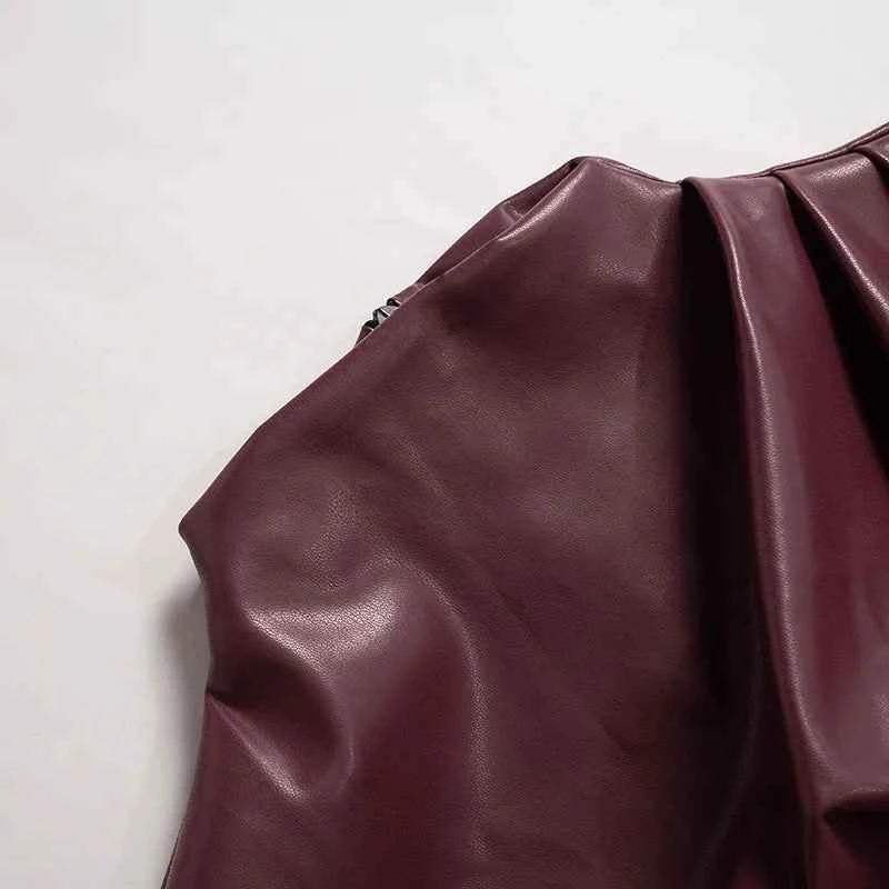 Burgundy Leather Tops Women Fashion Ruched Bodycon Crop Top Summer Sexy Sleeveless Irregular Night Club Party Tanks 2024 Black
