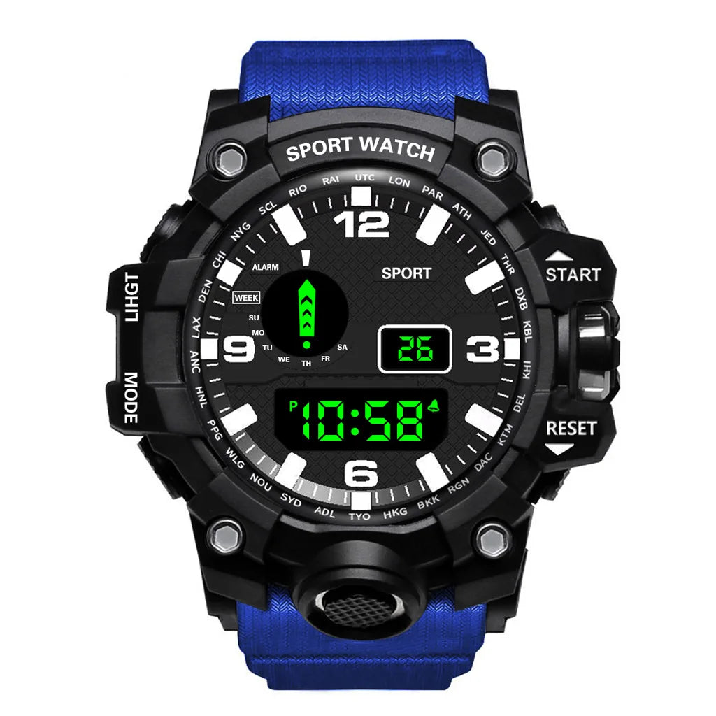 Mode Herrenuhr Sportliche elektronische Armbanduhr Großes Zifferblatt Multifunktional Wasserdicht Leuchtend Alarm Kinder Militäruhr für Herren