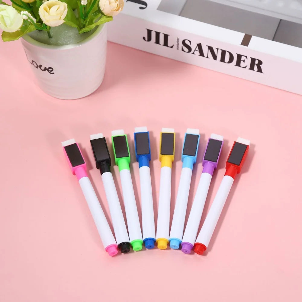 8 Colors Erasable Whiteboard Markers with Eraser, Safe Kids Graffiti Pens for Home School