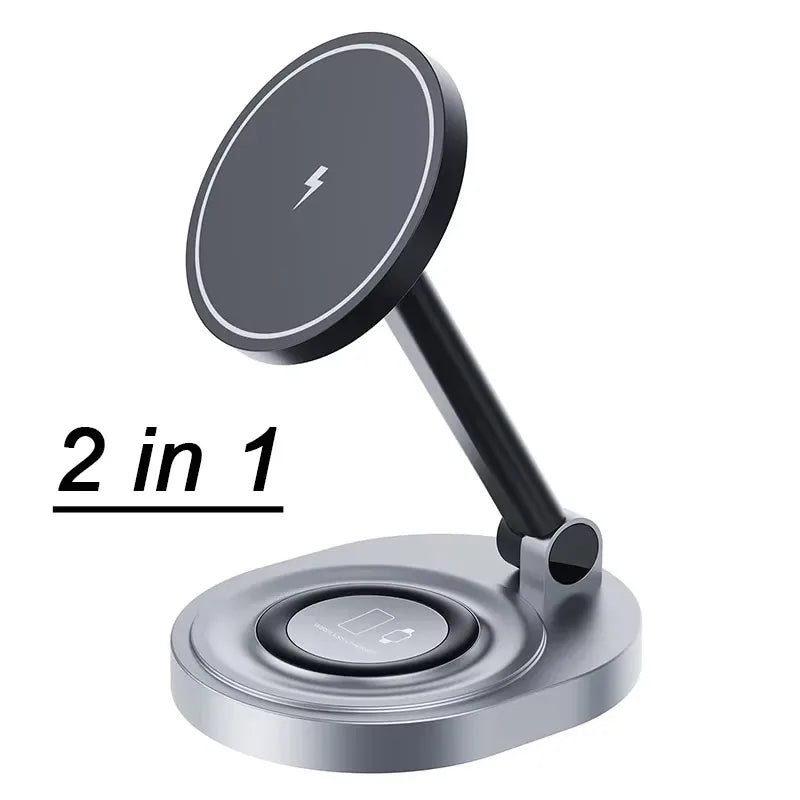 Magnetic 2 In 1 Wireless Charger Stand  Pad Fast Charging Station Dock For iPhone 15 14 13 12 Pro Max Apple Watch 8 7 6 Airpods - Shoppiline