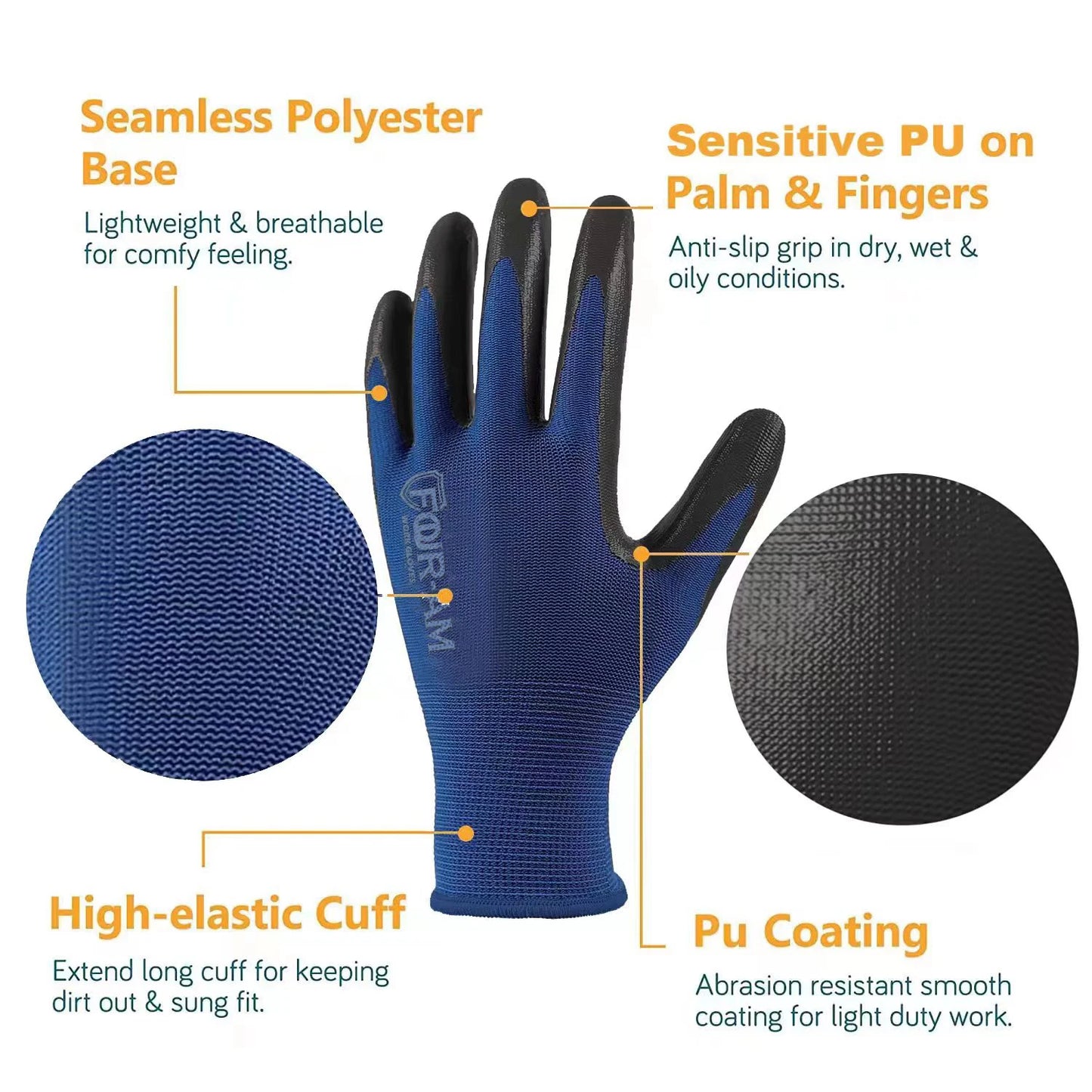 12pairs Ultra-Thin PU Coated Work Gloves,Excellent Grip,Nylon Shell Black Polyurethane Coated Safety Work Gloves,Knit Wrist Cuff - Shoppiline