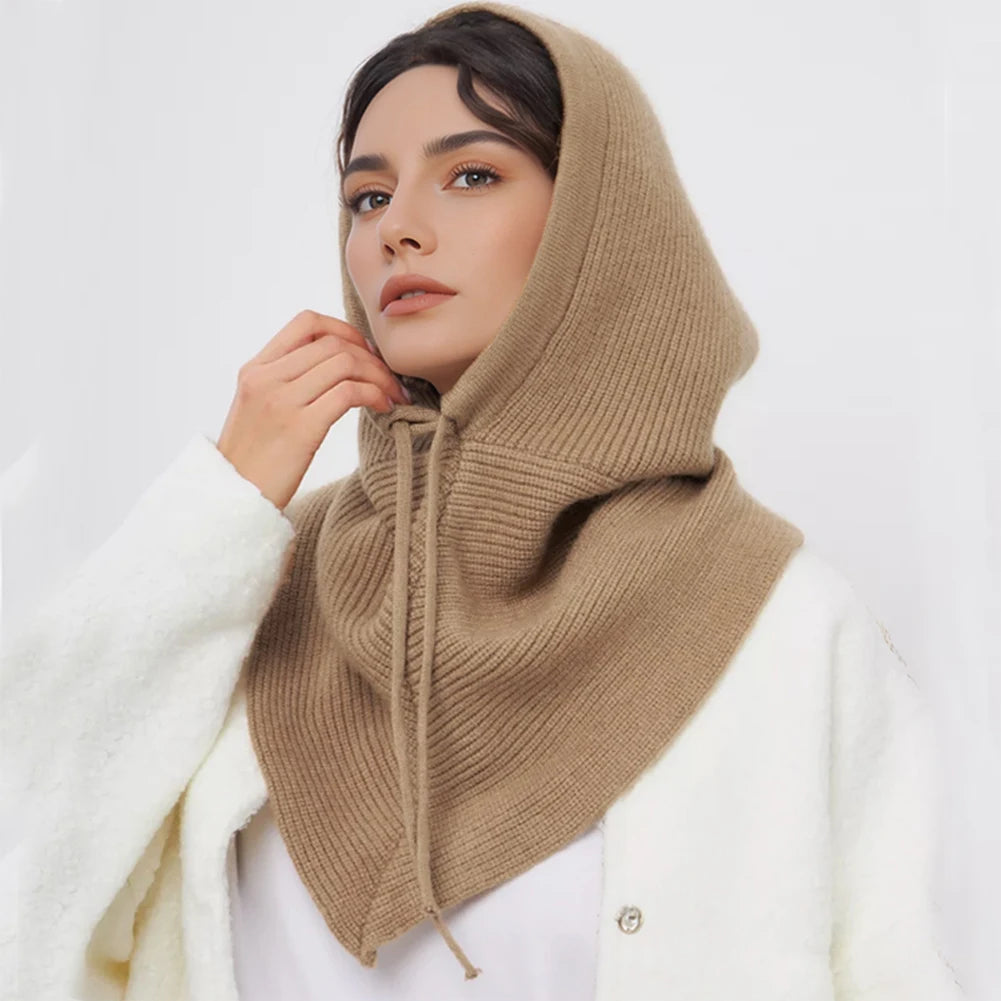 Cagoule d'hiver écharpe pour femme bonnet tricoté chaud extérieur chaud une pièce col pour filles bonnets