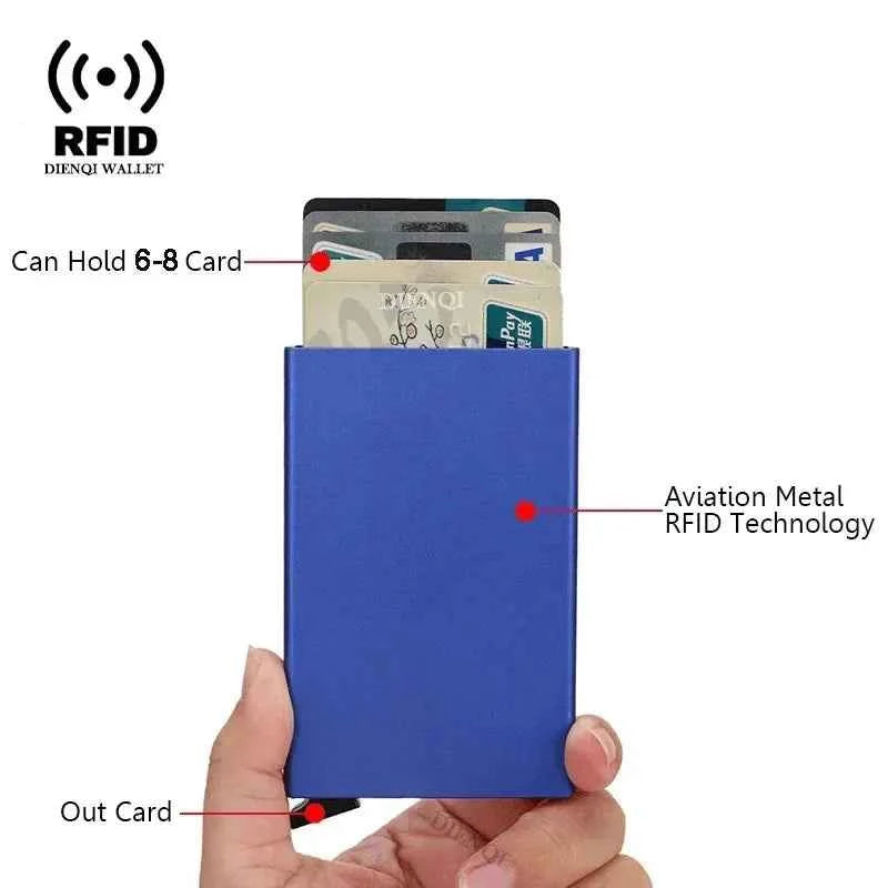 Rfid ultra-thin smart wallet for men and women, pop-up credit card holder, metal minimalist mini wallet