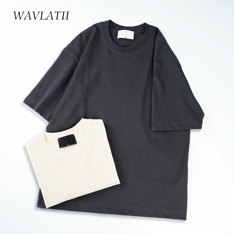 WAVLATII Oversized Summer T Shirts for Women Men Brown Casual Female Korean Streetwear Tees Unisex Basic Solid Young Cool Tops