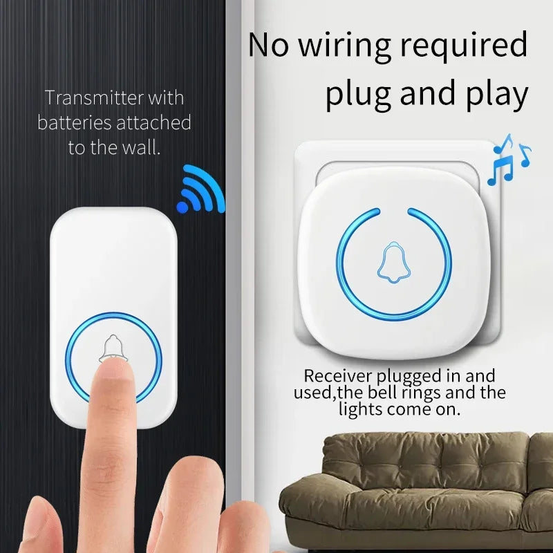Wireless Doorbell Intelligent Welcome Door Bell 300M/984 FT Remote 60 Songs Melodies Home Smart Doorbell US EU Plug Optional
