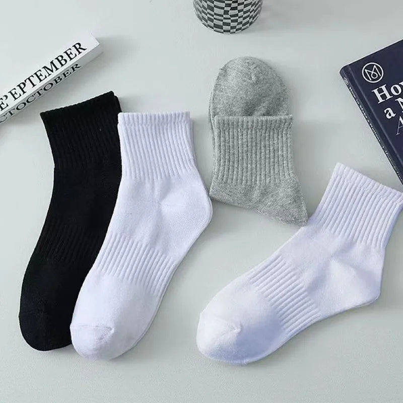 5/10/20 Pairs Neutral Solid Color Round Neck Socks Spring Summer Sweat Absorbing Breathable Comfortable All-season Sports Socks