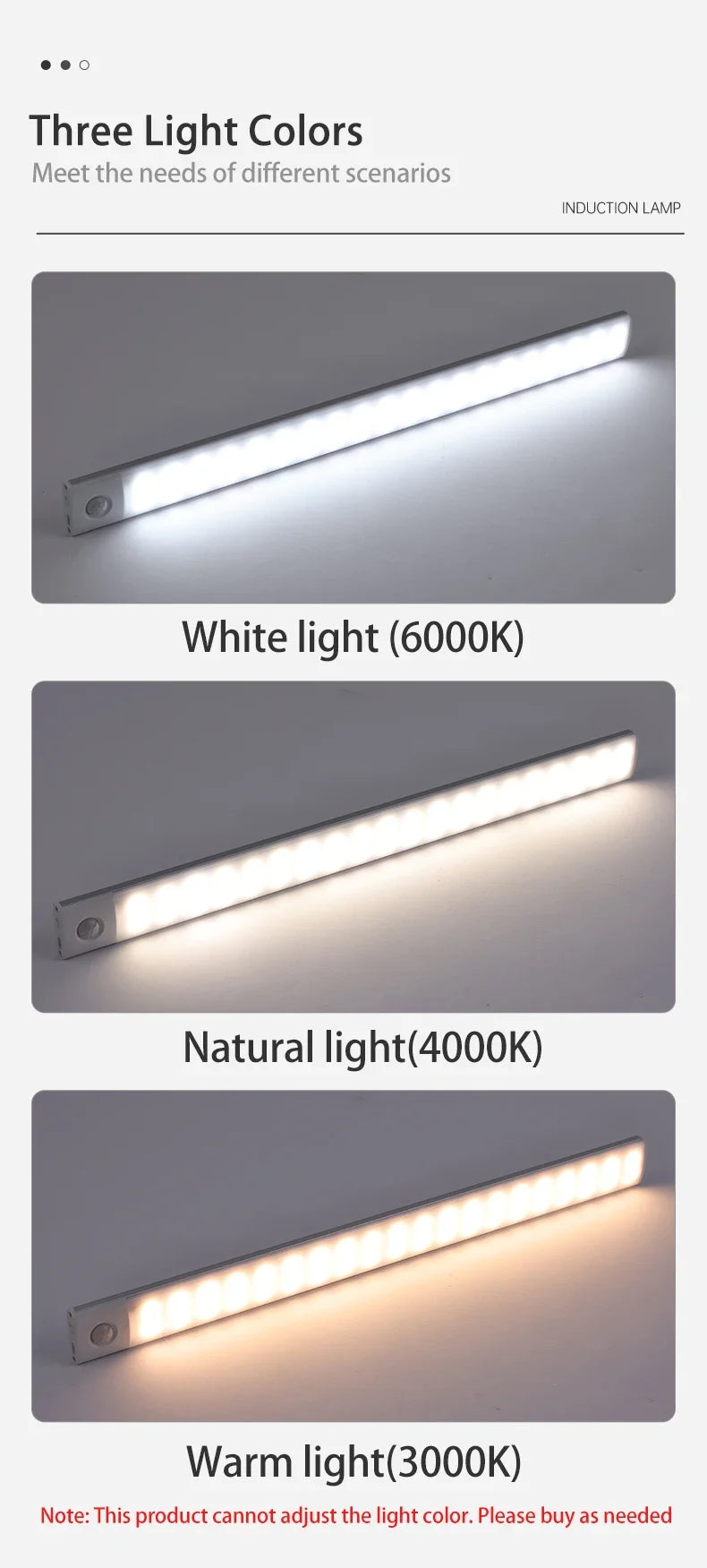 10/20/30/40/50cm 3 in 1 Under Cabinet Lights LED Motion Sensor Light for Cupboard Bedroom Wardrobe Closet Indoor Night Light