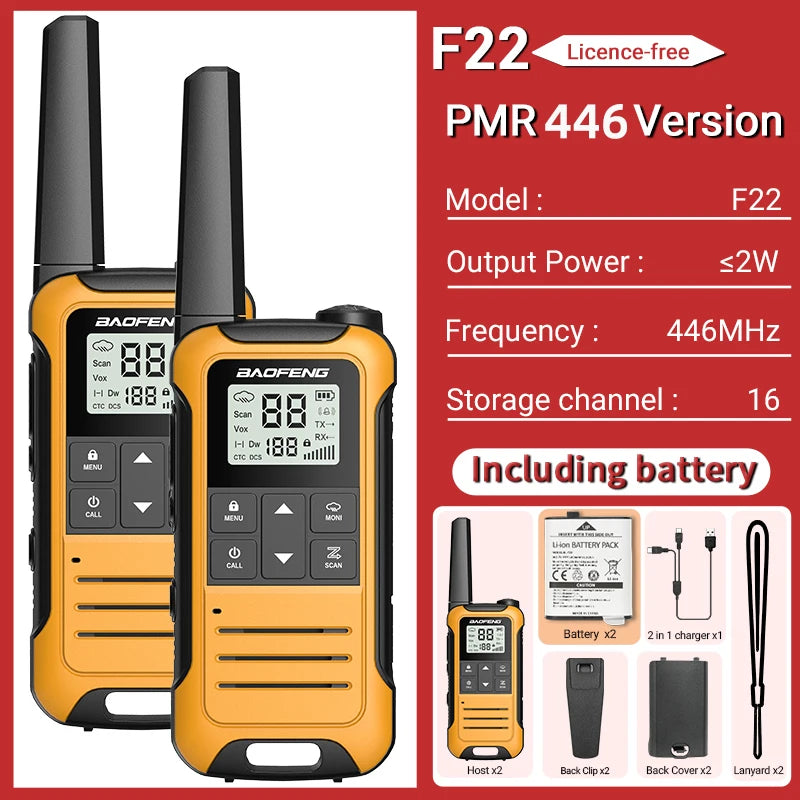 2pcs Baofeng F22 Mini Walkie Talkie PMR Long Range Rechargable Portable Kids Two Way Radio Type-C Charger for Camping Trip - Shoppiline