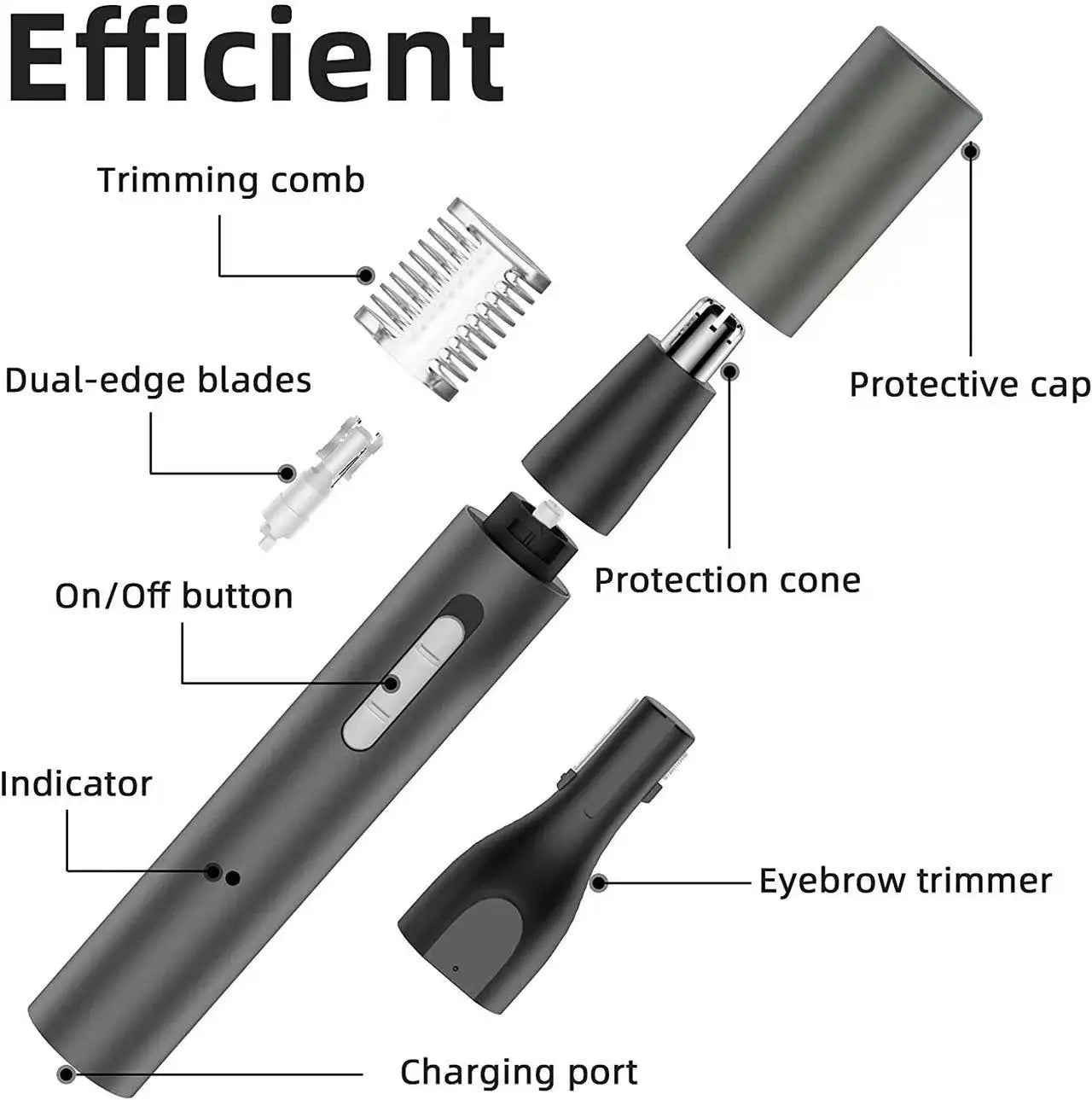 Three-in-One Electric Nose Hair Trimmer Aluminum Body USB Rechargeable Eyebrow Razor Portable Hair Remover for Cross-Border Use
