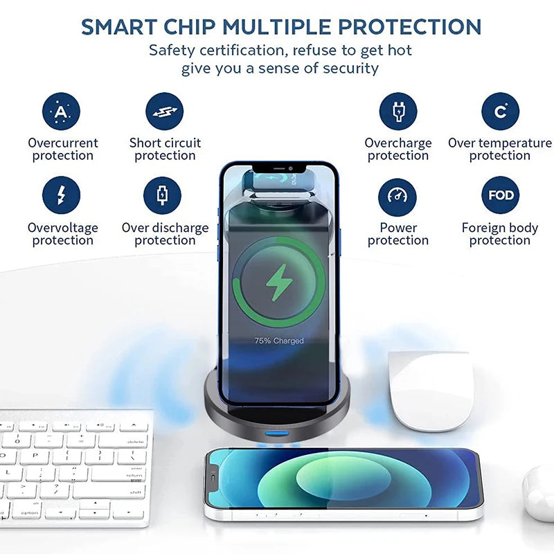 3 In 1 Magnetic Wireless Charger Stand For iPhone 15 14 13 12 Pro Max iWatch AirPods Station Dock MagSafe Fast Charging Station - Shoppiline