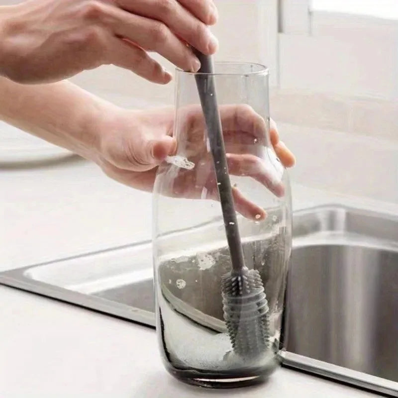 Long Handle Silicone Milk Bottle Brush - Kitchen Cleaning Tool for Glass Cup Scrubber Drink Bottle Cleaner with Ergonomic Design