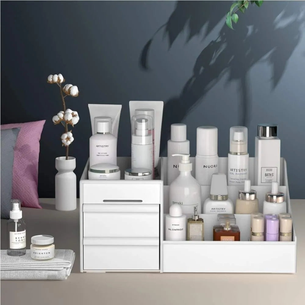 Large White Cosmetic Storage Box: Multi-Compartment Organizer for Makeup, Skincare, Jewelry, Brushes & Nail Polish - Shoppiline